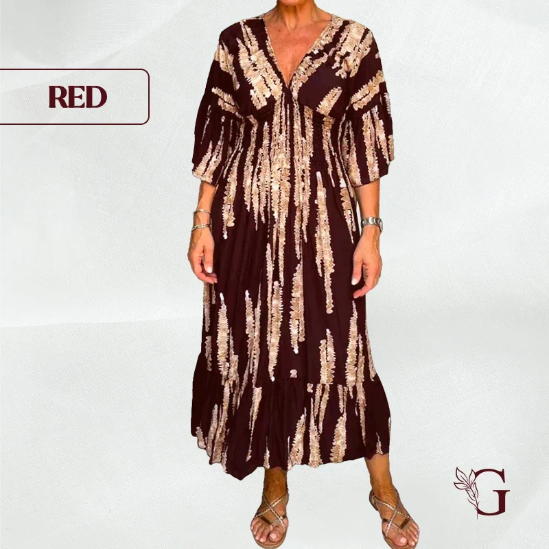 GlamMidis - Abstract-print V-neck Midi Dress