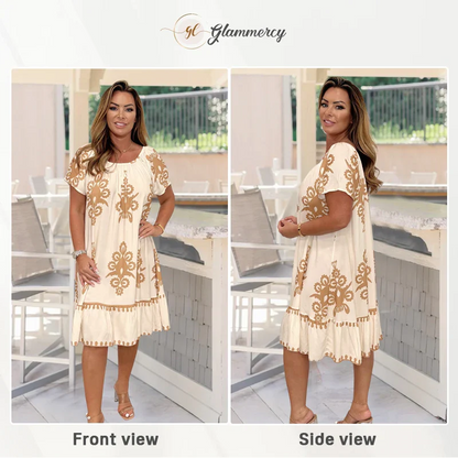 Glammercy - Geometric Pattern Multi Print Round Neck Dress