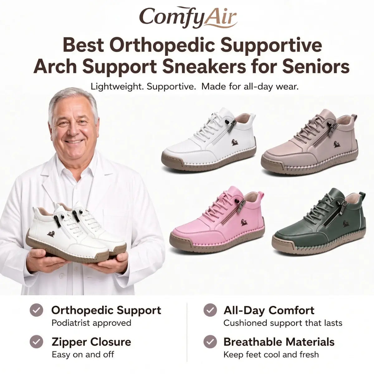 ComfyAir - Comfortable Orthopedic Zipper Hand-Stitched Slip-On Shoes