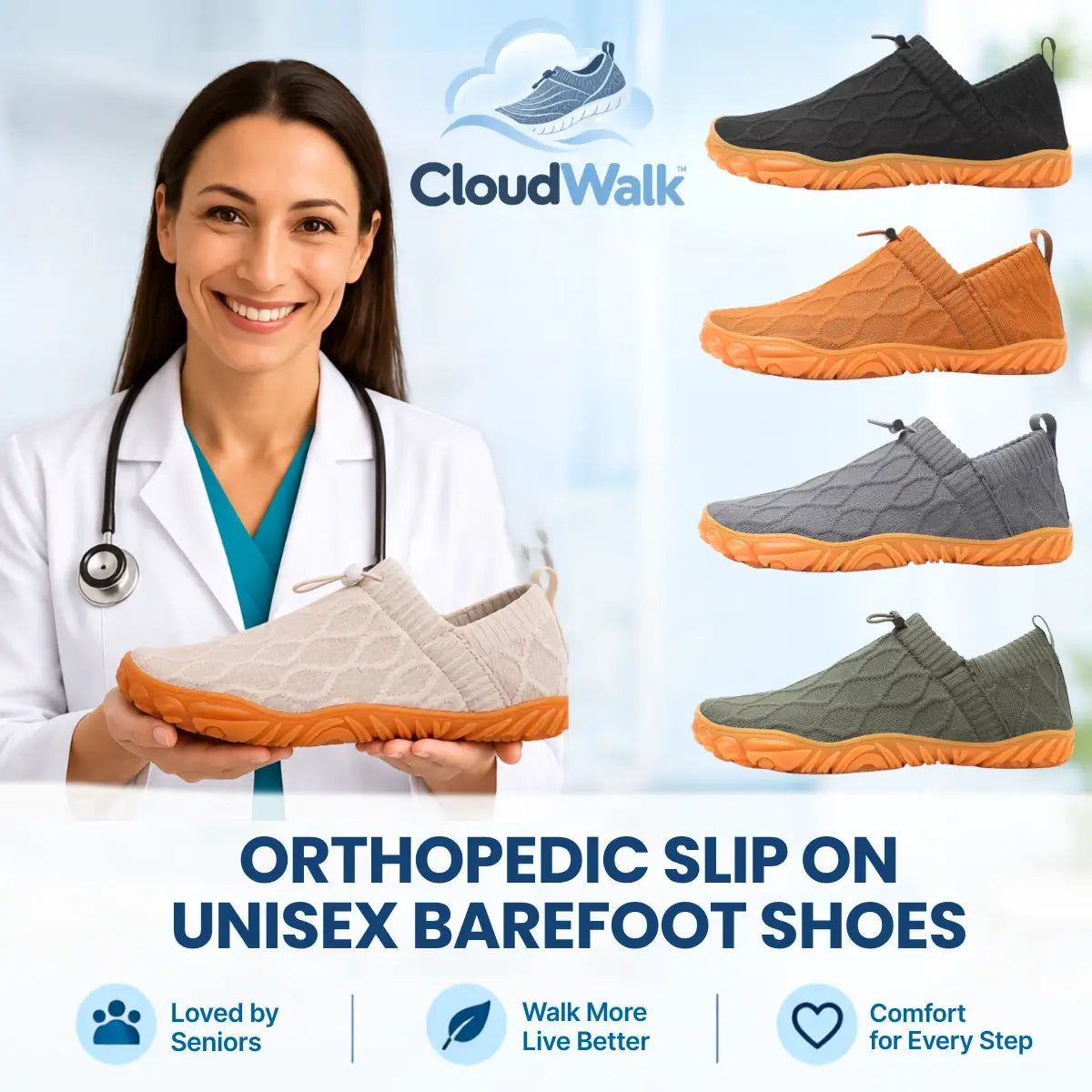 CloudWalk - Orthopedic Slip-On Pain Free Walking Barefoot Shoes